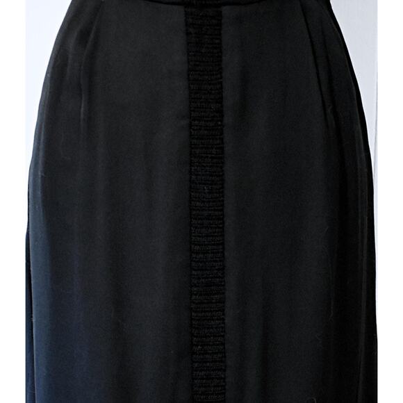 Vintage 50s Film Noir Ruched Shawl Neck Crochet Center Black Deco Dress - Picture 6 of 10